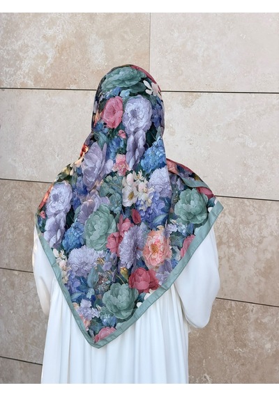 Qalortex Scarf Pamuklu Gonca Desen Eşarp - Su Yeşil