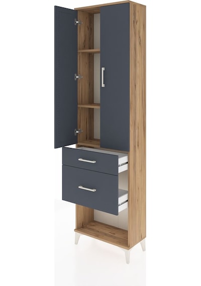 Arges Dolap 3 Raflı 2 Çekmeceli 2 Kapaklı 60x30x221 Çam-antrasit Çam