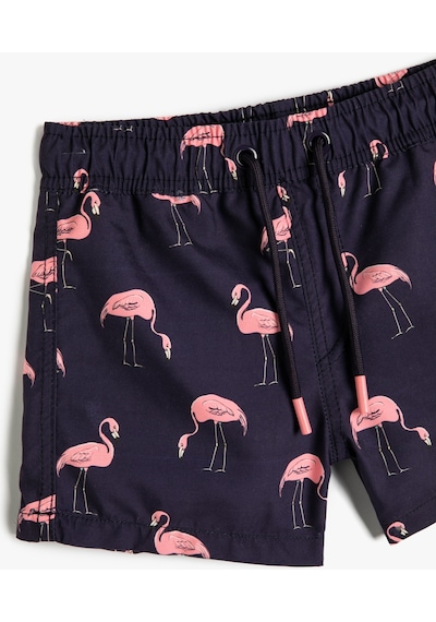Koton Deniz Şortu Flamingo Baskılı Beli Bağlamalı File Astarlı Pembe Desenli 3skb00037bw 3SKB00037BW41A