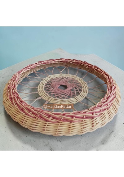 Handanrattan El Örgüsü Dekoratif Rattan Tepsi - 38 Cm Bohem Sunumluk Vişne&doğal