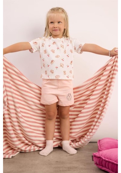 Defacto %100 Pamuk Regular Fıt Baskılı Şortlu 2li Pijama Takımı Kız Bebek I0405a526hspn153 Pembe-pn153