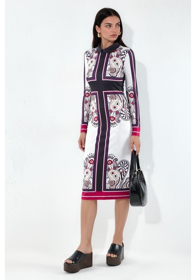 Hiccup Msn Desenli Bodycon Midi Elbise Çok renkli