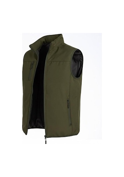 Vatan Tekstil Dik Yaka Slim Fit 3 Cepli Softshell Erkek Yelek Su İtici Kumaş Haki