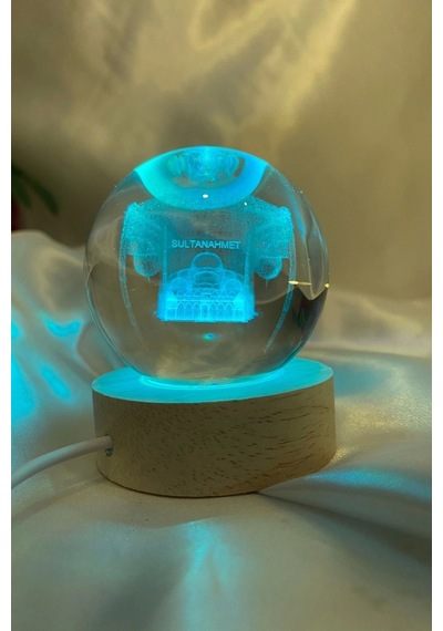 Sultan Ahmet 3d Led Işık Gecelambası Cam Küre Çok Renk Günışığı Ahşap Sultanahmet Cami Gece Lambası 6 Cm