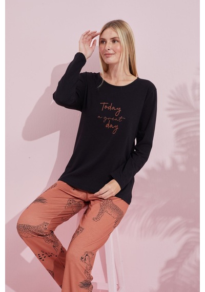 Siyah İnci Pamuklu Örme Pijama Takım 24240179 Siyah