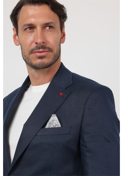 İmza Lacivert Mono Yaka Keten 6 Drop Slim Fit Yarım Astar %100 Keten Takım Elbise 1001260164