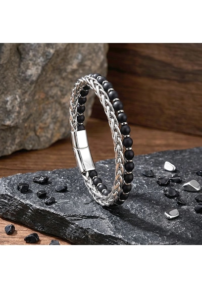 Moncuk Design Çelik Zincirli Mat Oniks Ve Silver Hematit Erkek Bileklik 33512b21d11 Çok Renkli