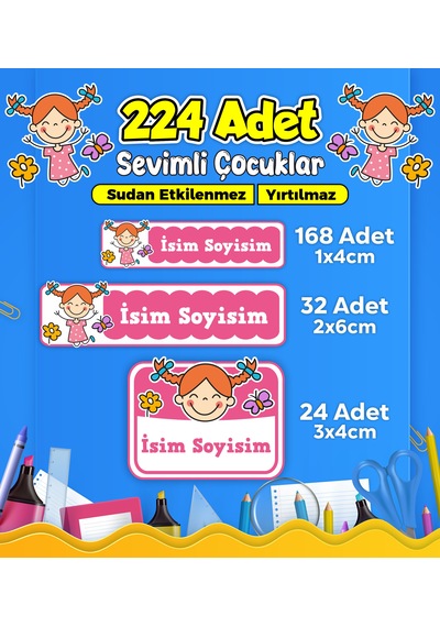 Sevimli Çocuklar Okul Kreş Kişiye Özel İsim Etiket Seti - Model 476 Çok Renkli