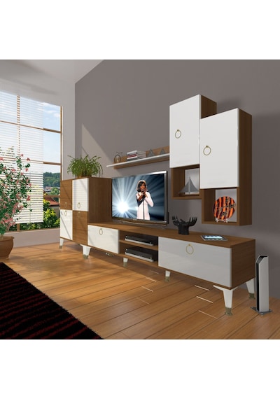 Decoraktiv Eko 6da Mdf Dvd Gold Tv Ünitesi Tv Sehpası Ceviz - Beyaz