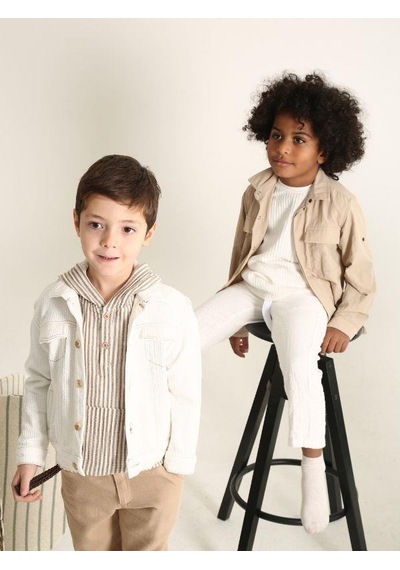 Nanica Kids Erkek Çocuk Müslin Kumaş Beli Lastikli Pantolon-15717 Krem