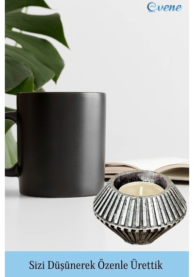Mumluk Şamdan 3 Adet Tealight Uyumlu Elmas Çizgili Model - Gümüş Eskitme