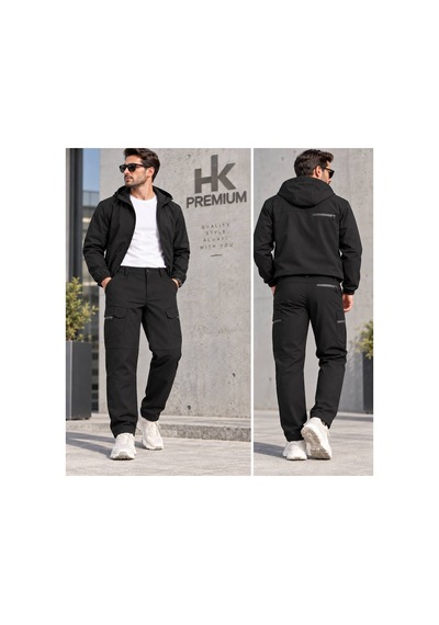 Hk Premium Erkek Haki Softshell Su Geçirmez Taktik Kargo Pantolon Moto Kurye & Outdoor Siyah