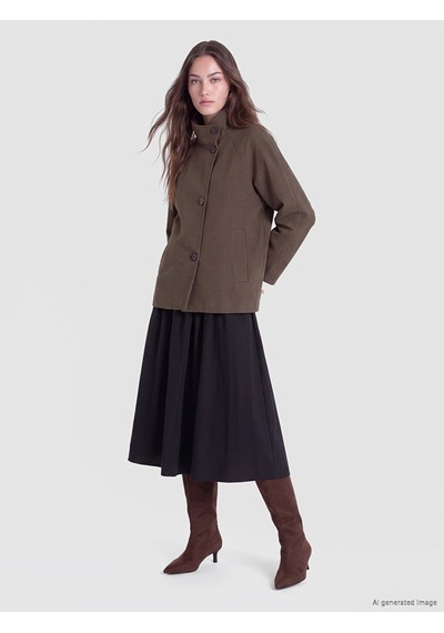 Lcw Modest Kahverengi Dik Yaka Ekose Oversize Kadın Trençkot