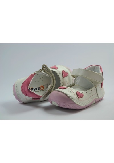Ozgencshoes Bayrak Deri Beyaz Pembe Ortopedik Ilkadım Kız Bebek Ayakkabı Beyaz