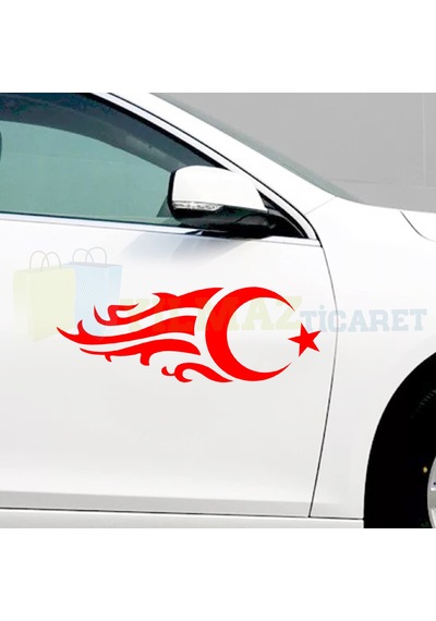 Türk Bayrağı Ay Yıldız Alev Oto Sticker Yapıştırma Etiket 1 Çift