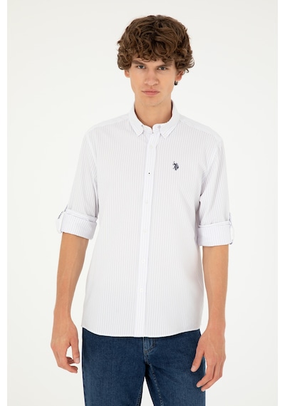 U.S. Polo Assn. Erkek Lila Çizgili Beyaz Gömlek 50288675-VR034 U.S. Polo Assn. Erkek Lila Çizgili Beyaz Gömlek 50288675-VR034