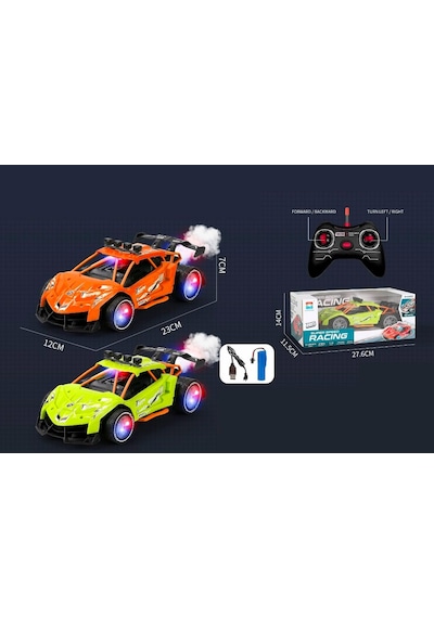 Şarjlı Racing Araba 6 Fonksiyonlu Duman Çıkaran Işıklı Uzaktan Kumandalı Yarış Arabası 1 Adet