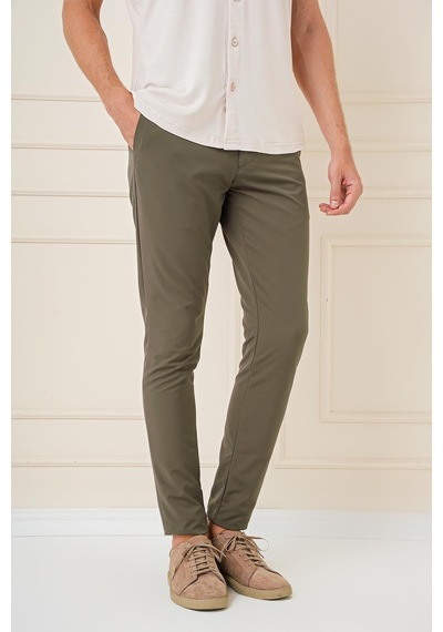 Efor Slim Fit Yan Cepli Düz Esnek Casual Haki Pantolon P 1144 Haki