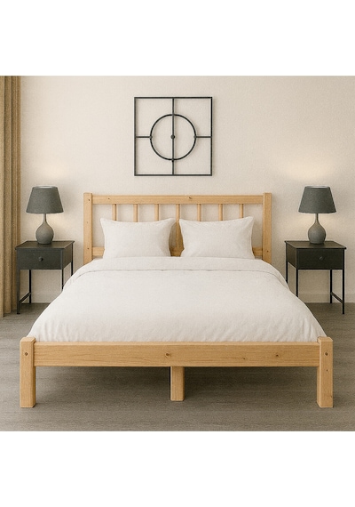 100cm X 190cm Doğal Masif Ahşap Yuvarlak Çıtalı Başlıklı Karyola Doğal Ahşap Natural Renk 100cm X 190cm Doğal Masif Ahşap Yuvarlak Çıtalı Başlıklı Karyola Doğal Ahşap Natural Renk