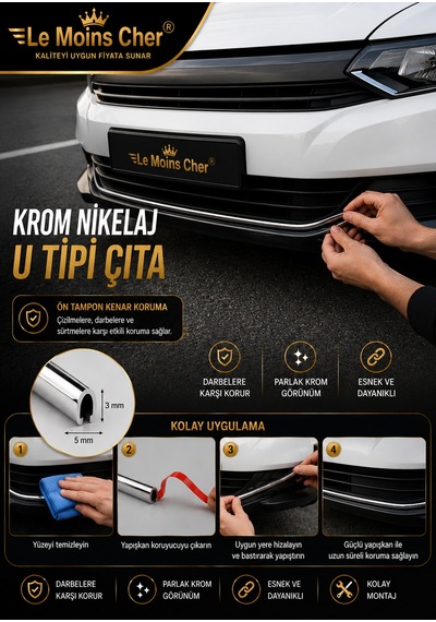 Audi A4 Sport Geçmeli U Tipi Çıta 5 Metre Krom Nikelaj Oto Kapı Koruma