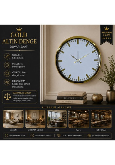 Gold Altın Denge 52 X 52 Cm Duvar Saati