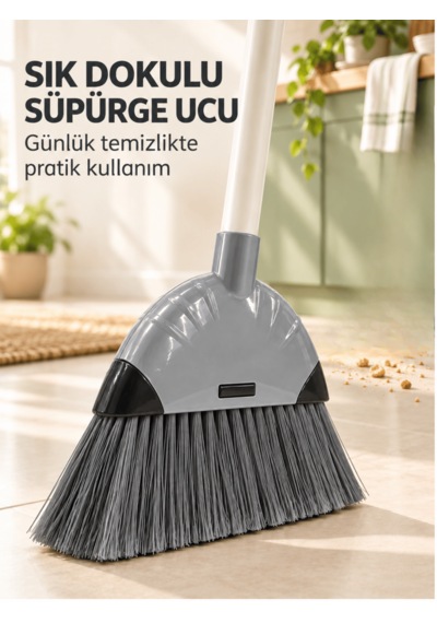 Beylini Saplı Faraşlı Süpürge Seti Ev Temizlik Pratik Taraklı Uzun Tüy Toz Toplama Seti