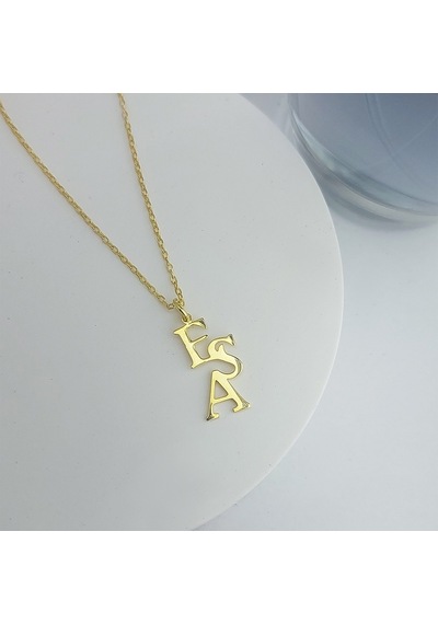 925 Ayar Gümüş Üç Harfli Kişiye Özel Kolye Gold