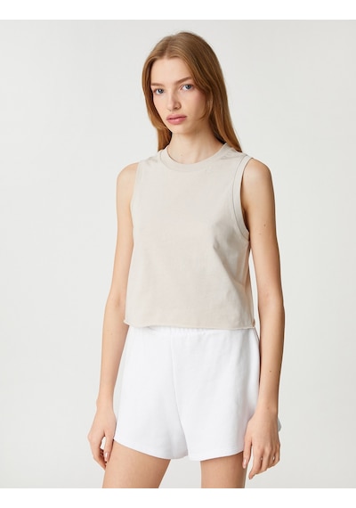 Koton Crop Atlet Pamuklu Bisiklet Yaka Kolsuz Bej 3sal30051ık 3SAL30051IK050