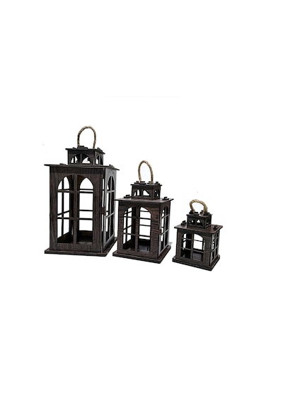 Dekoratif Ahşap 3 lü set Fener Mumluk 20 CM Teşhir Ürün