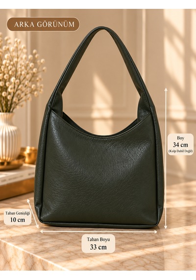 Elpida Bags Kadın Büyük Suni Deri Omuz Çantası Haki