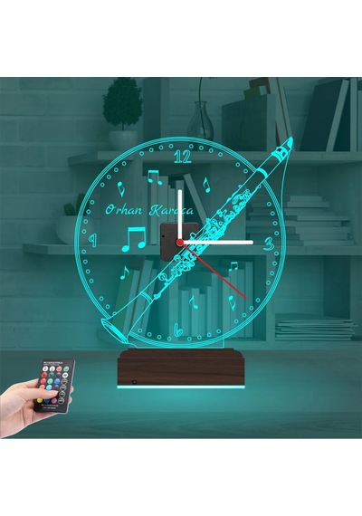Luvivia Klarnet Enstrüman Müzik Nota Kişiye Özel Saatli 3d Lamba - Masa Gece Lambası Şeffaf