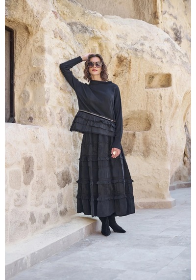Misswhence Fermuar Detaylı Katlı Triko Tunik 40008 Siyah