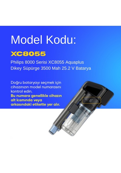 Philips 8000 Serisi Xc8055 Aquaplus Dikey Süpürge 3500 Mah 25.2 V Batarya  Uyumlu Uzun Ömürlü, Maksimum Performans Pil
