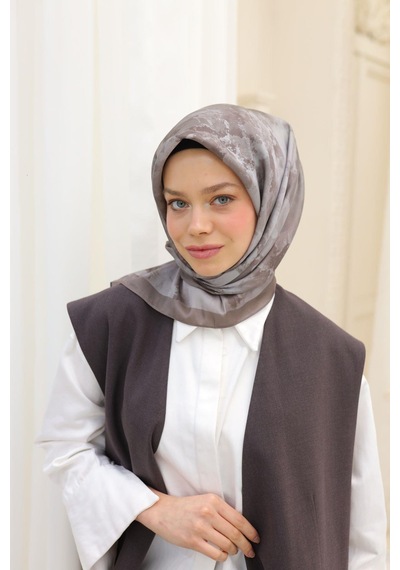 Silk Home Desenli Shiny Eşarp - 8647 - Koyu Vizon Koyu Vizon