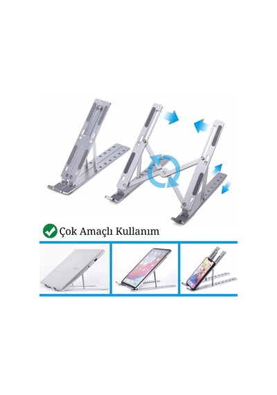 Teleskopik Laptop Standı Ayarlanabilir Yükseklikli Metal Gövdeli Taşınabilir Ergonomik Cihaz Standı
