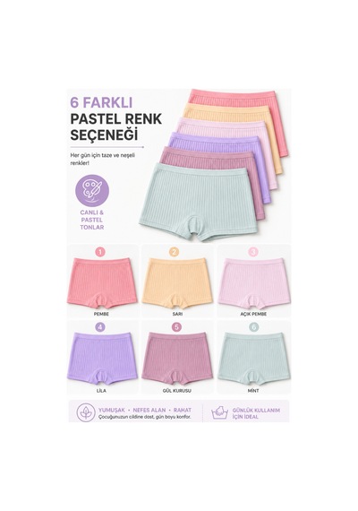 Westicgiyim Kız Çocuk Raporlu Boxer 6 Lı Paket Esnek Yumuşak Dokulu Rahat Günlük Çocuk İç Giyim Çok Renkli