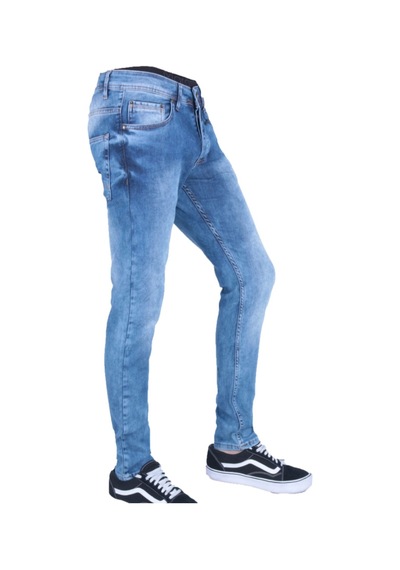 Erkek Denim Jeans Mavi Örme Kot Pantolon Mavi