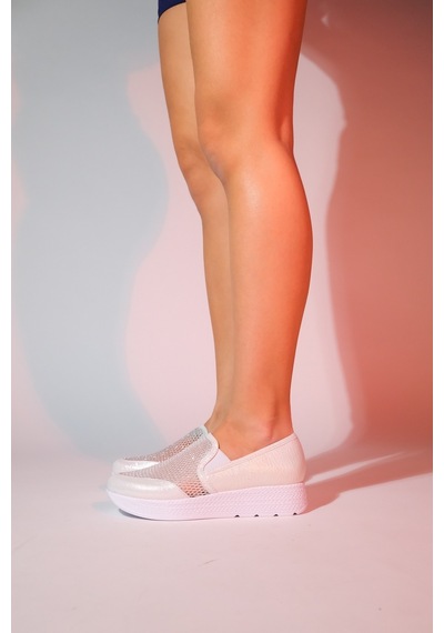 Luvishoes Purcan Sedef Simli Fileli Kalın Tabanlı Kadın Günlük Ayakkabı Sedef