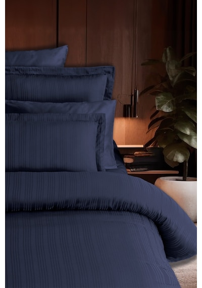 Pierre Cardin Çizgili Saten Nevresim Takımı Çift Kişilik Voyage İndigo
