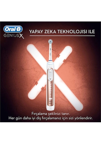 Oral-B Genius X AI Şarj Edilebilir Diş Fırçası Rose Gold + 4 Başlık + Seyehat Çantası
