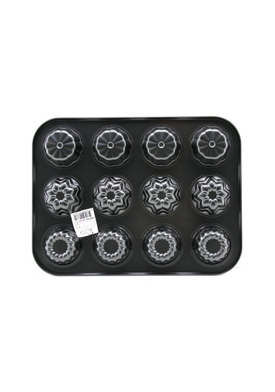12 Gözlü Metal - Siyah Şekilli Muffin - Kek Kalıp 5580