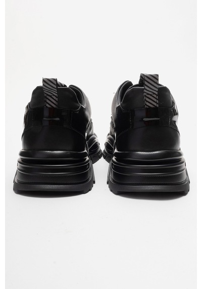 Marcomen Erkek Kalın Taban Bağcıklı Sneaker Ayakkabı Gerçek Deri Mc 23373 Siyah Siyah