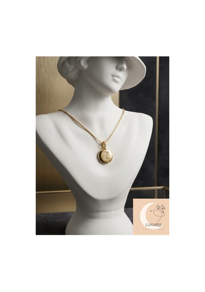 Lunarie Z Harfli Madalyon Kolye 14k Gold Kararmaz Çelik Zirkon Altın