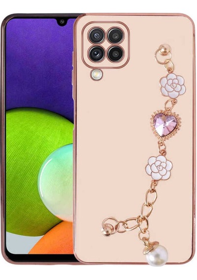 Galaxy A22 4g Kılıf El Tutamaçlı Kamera Korumalı Zore Taka Silikon Kapak Pembe
