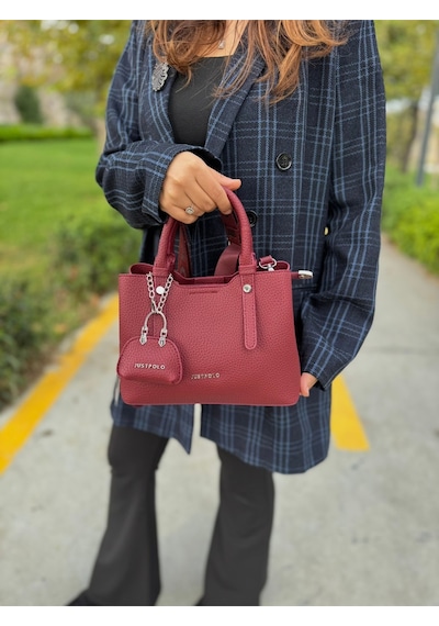 Just Polo Yeni Sezon 3 Bölmeli Yumuşak Deri Şık El Ve Omuz Çantası Shopper 22 X 18 Cm Bordo