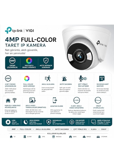 Tp-link Vıgı C440 V2 4mp Full Color Dome Ip Kamera 2.8mm Lens 30m Renkli Gece Görüşü Poe Dome Kamera