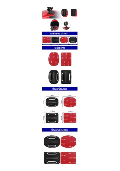 Gplus Bs04ky 4 Parça Oval Eğimli Yüzey Ve Flat Düz Zemin Aksiyon Kamera Uyumlu 3m Yapışkan Motor Kask Bağlantı Seti Siyah