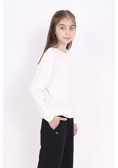 Kız Çocuk Relax Fit Bisiklet Yaka Baskılı Sweatshirt - 2 İplik Ekru