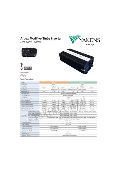 1000 Watt 12 Volt Modifiye Sinüs İnverter Alpex