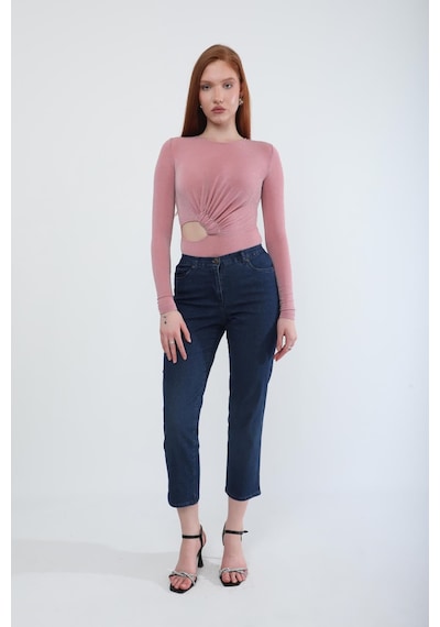 Blue White Kadın Beli Lastikli Likralı Esnek Jean Pantolon Koyu Mavi 34